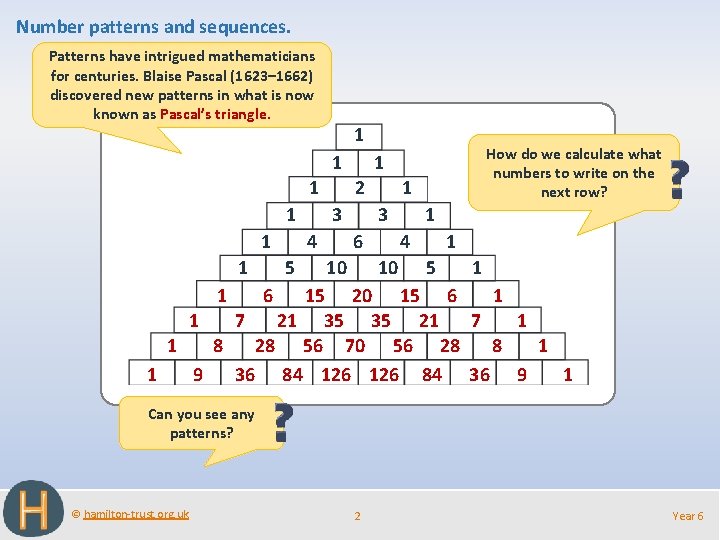 Number patterns and sequences The Fibonacci sequence is