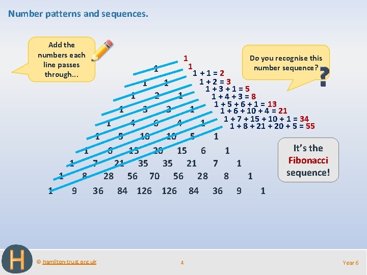Number patterns and sequences The Fibonacci sequence is