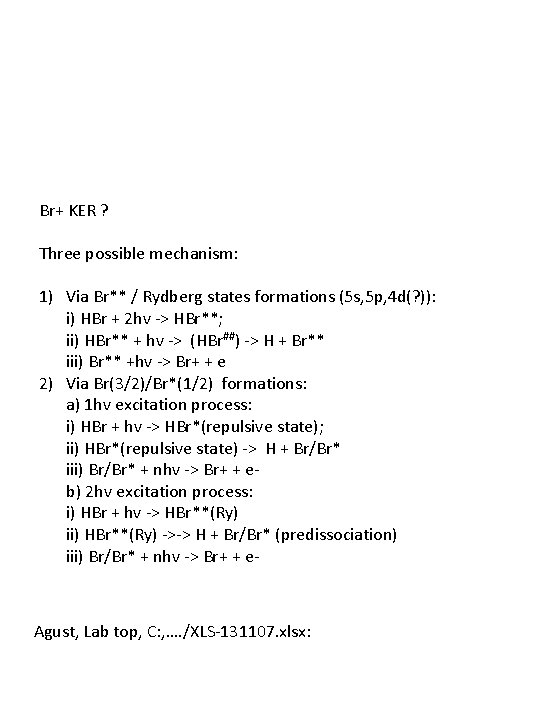 Br+ KER ? Three possible mechanism: 1) Via Br** / Rydberg states formations (5