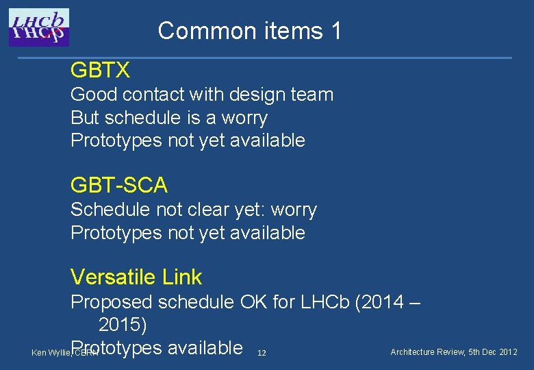 Common items 1 GBTX Good contact with design team But schedule is a worry