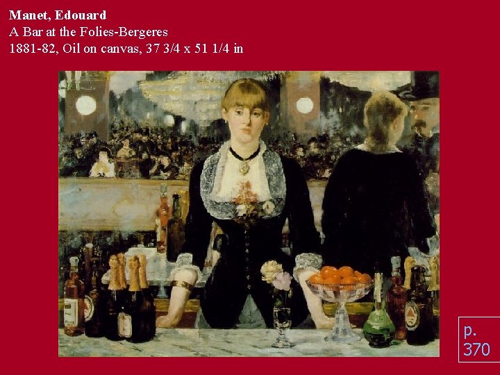 Manet, Edouard A Bar at the Folies-Bergeres 1881 -82, Oil on canvas, 37 3/4
