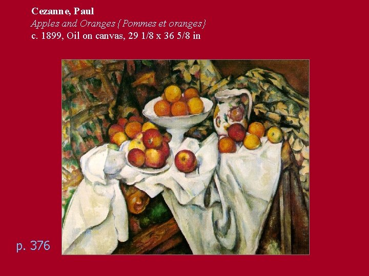 Cezanne, Paul Apples and Oranges {Pommes et oranges} c. 1899, Oil on canvas, 29
