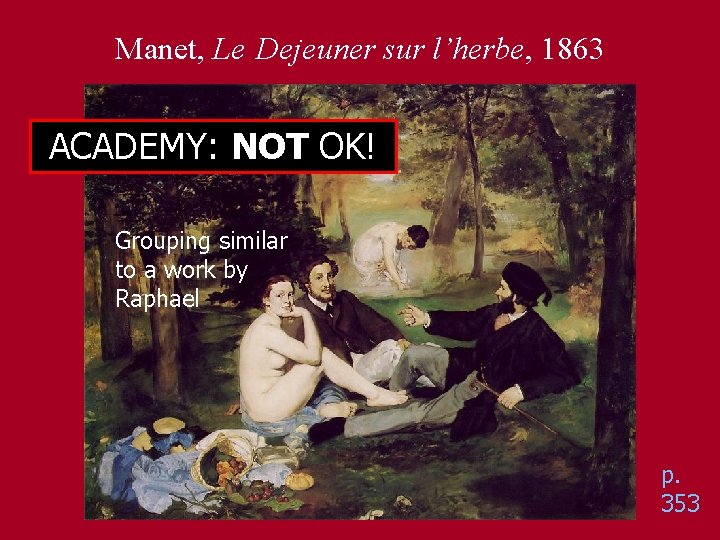 Manet, Le Dejeuner sur l’herbe, 1863 ACADEMY: NOT OK! Grouping similar to a work