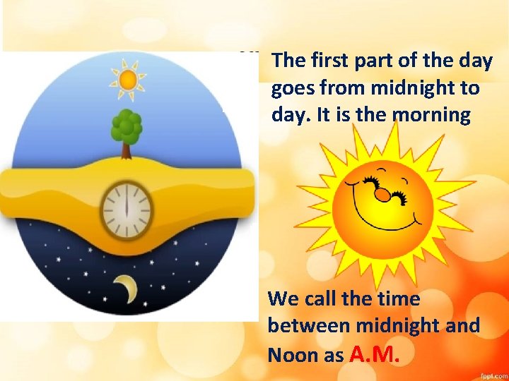 The first part of the day goes from midnight to day. It is the The first part of the day goes from midnight to day. It is the