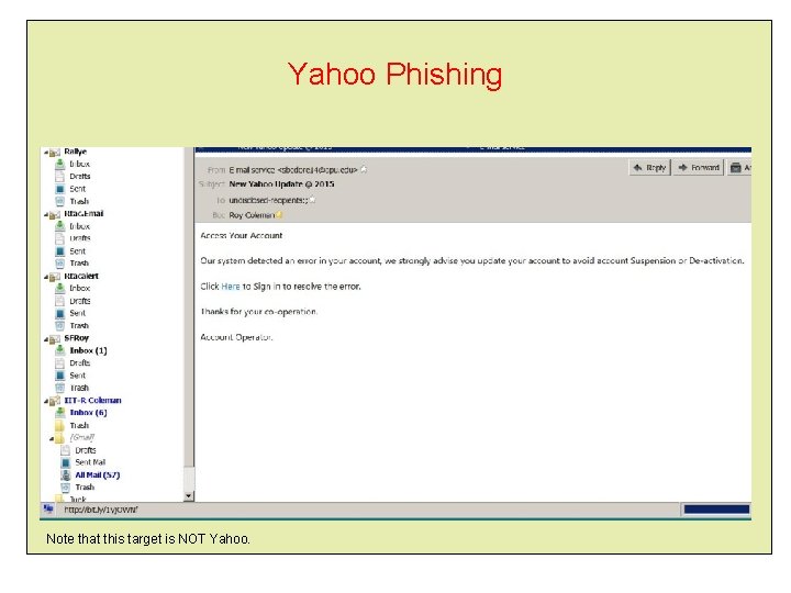 Yahoo Phishing Note that this target is NOT Yahoo. 