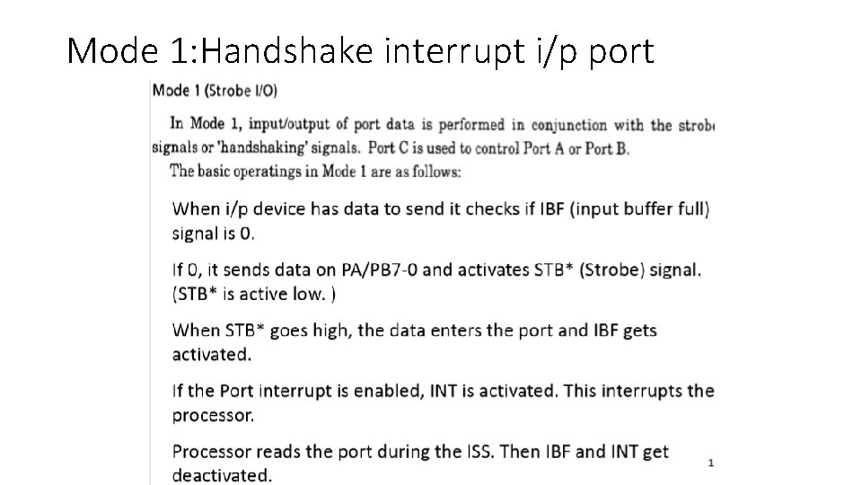 Mode 1: Handshake interrupt i/p port 