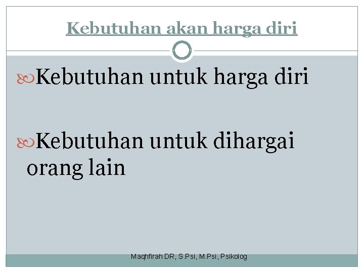 Kebutuhan akan harga diri Kebutuhan untuk harga diri Kebutuhan untuk dihargai orang lain Maqhfirah