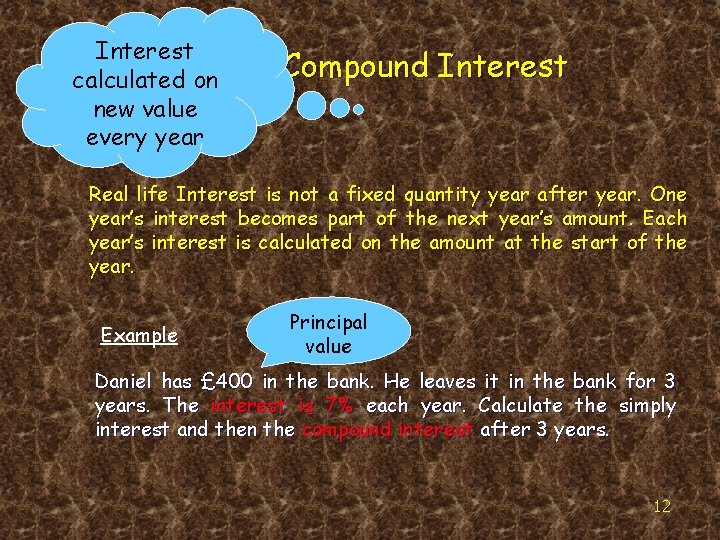 Interest calculated on new value every year Compound Interest Real life Interest is not