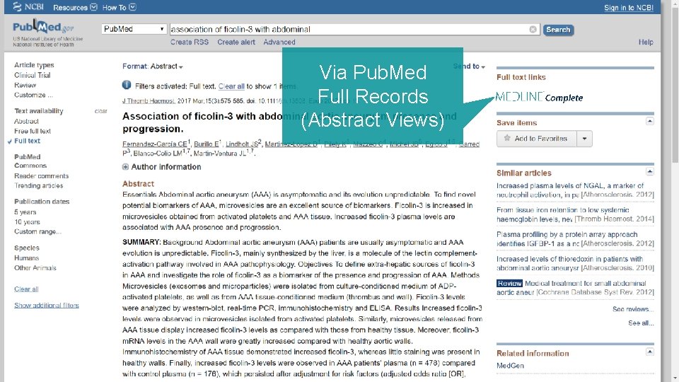 Via Pub. Med Full Records (Abstract Views) 10 | health. ebsco. com 