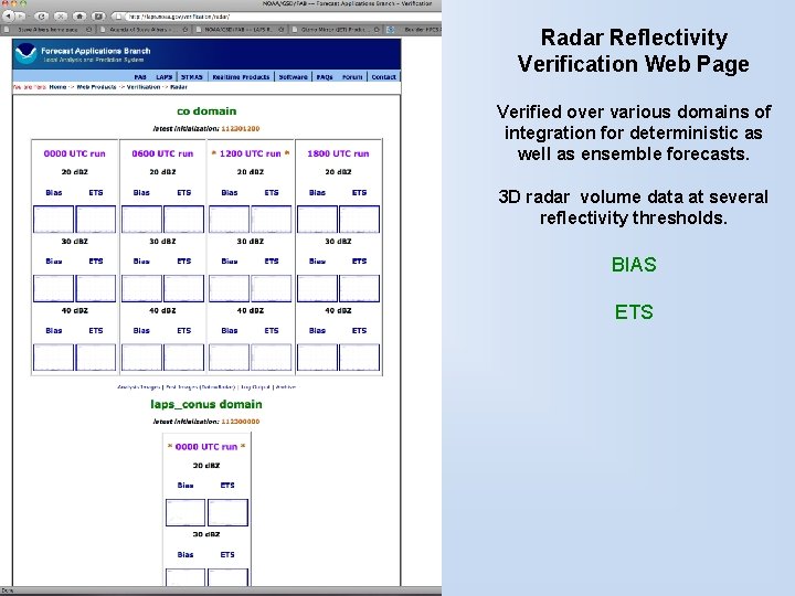 Radar Reflectivity Verification Web Page Verified over various domains of integration for deterministic as