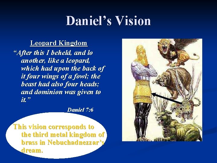 Daniel’s Vision Leopard Kingdom “After this I beheld, and lo another, like a leopard,