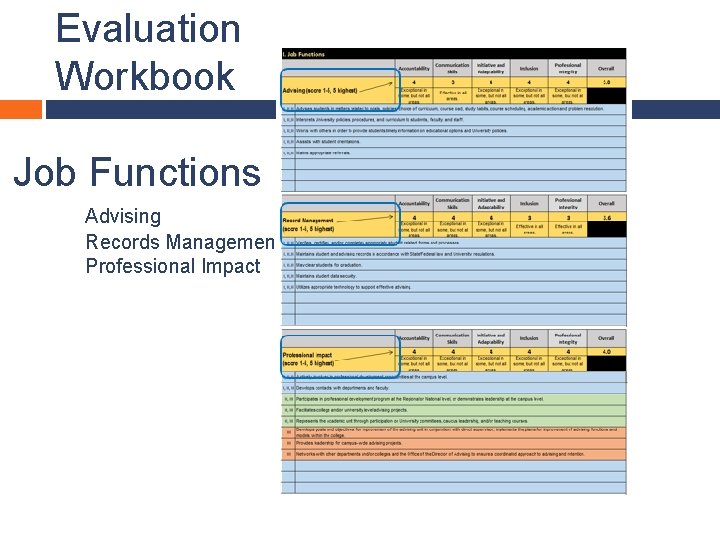 Evaluation Workbook Job Functions Advising Records Management Professional Impact 