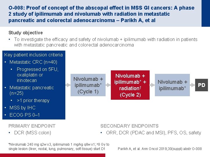 O-008: Proof of concept of the abscopal effect in MSS GI cancers: A phase