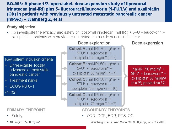 SO-005: A phase 1/2, open-label, dose-expansion study of liposomal irinotecan (nal-IRI) plus 5 -
