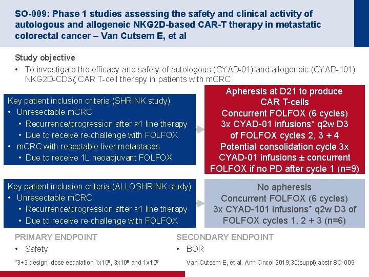 SO-009: Phase 1 studies assessing the safety and clinical activity of autologous and allogeneic
