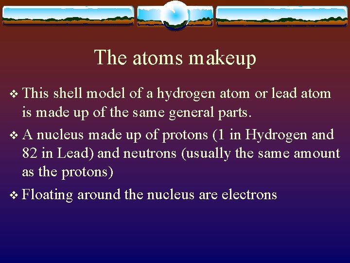 The atoms makeup v This shell model of a hydrogen atom or lead atom