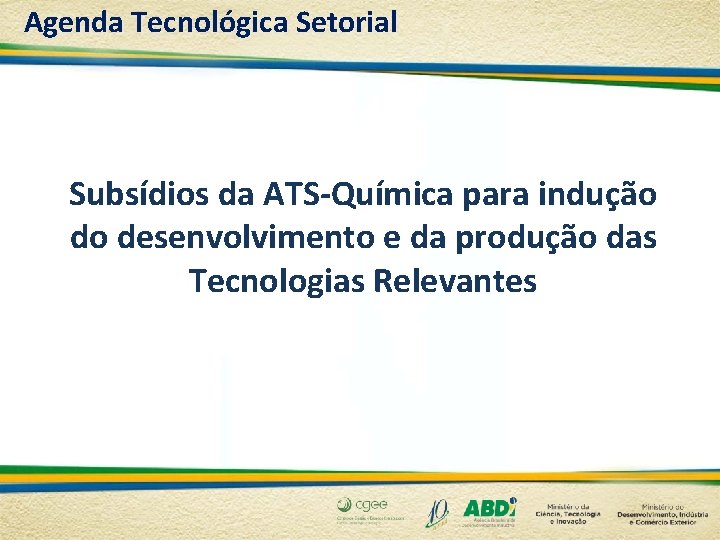 Agenda Tecnológica Setorial Subsídios da ATS-Química para indução do desenvolvimento e da produção das