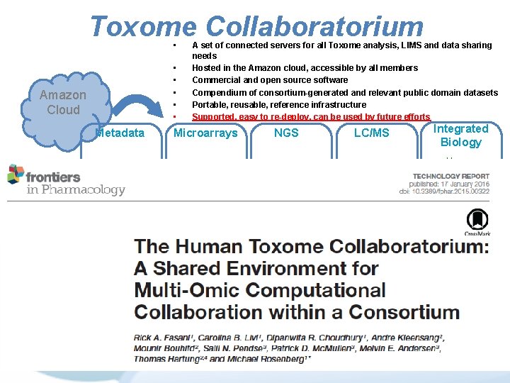 Toxome Collaboratorium • • • Amazon Cloud Metadata Commercial, Custom Open Source Software Open.