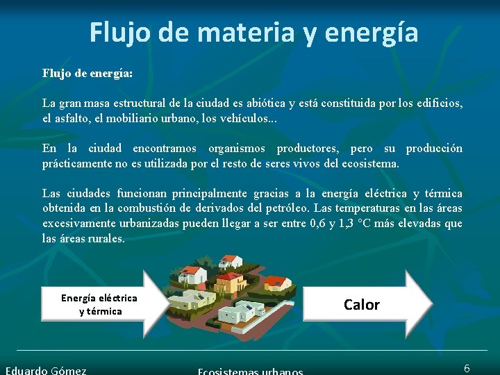 Flujo de materia y energía Flujo de energía: La gran masa estructural de la