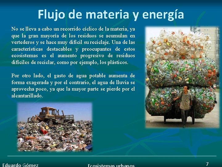 Flujo de materia y energía No se lleva a cabo un recorrido cíclico de