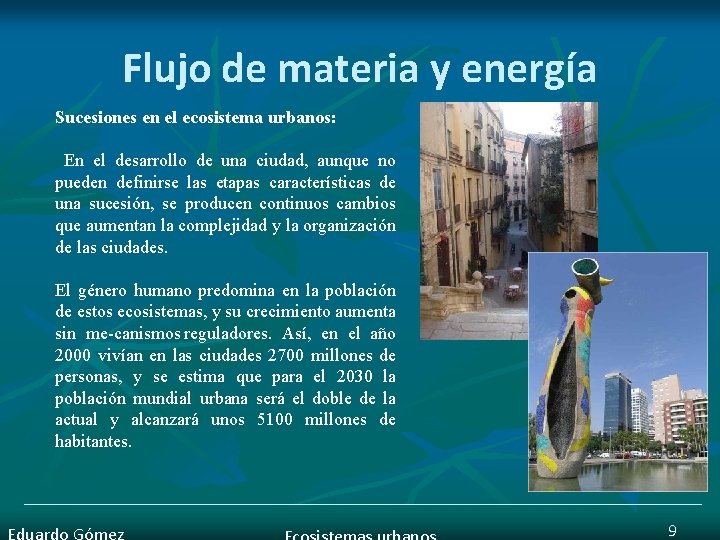 Flujo de materia y energía Sucesiones en el ecosistema urbanos: En el desarrollo de
