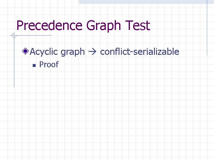 Precedence Graph Test Acyclic graph conflict-serializable n Proof 