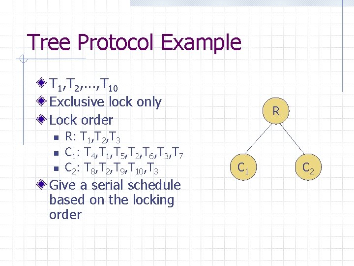 Tree Protocol Example T 1, T 2, . . . , T 10 Exclusive