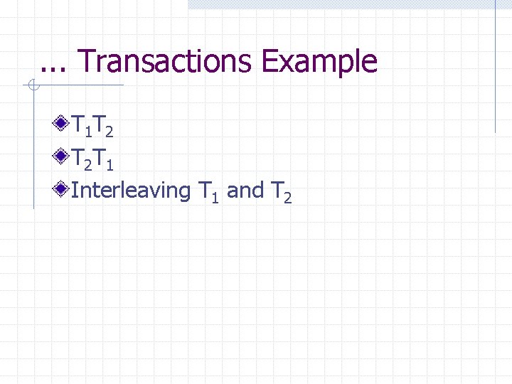 . . . Transactions Example T 1 T 2 T 2 T 1 Interleaving