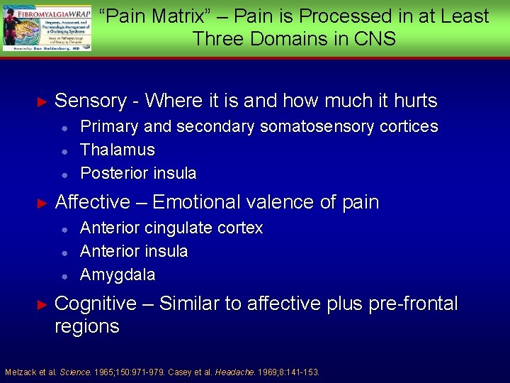 “Pain Matrix” – Pain is Processed in at Least Three Domains in CNS ►