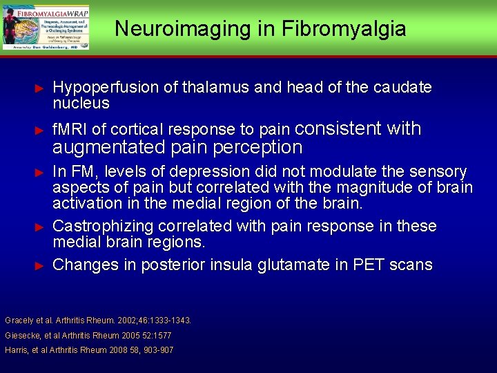 Neuroimaging in Fibromyalgia ► Hypoperfusion of thalamus and head of the caudate nucleus ►