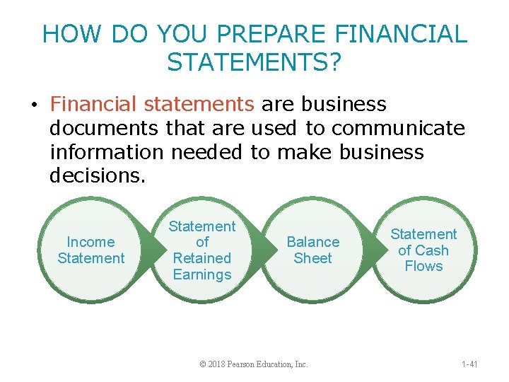 HOW DO YOU PREPARE FINANCIAL STATEMENTS? • Financial statements are business documents that are