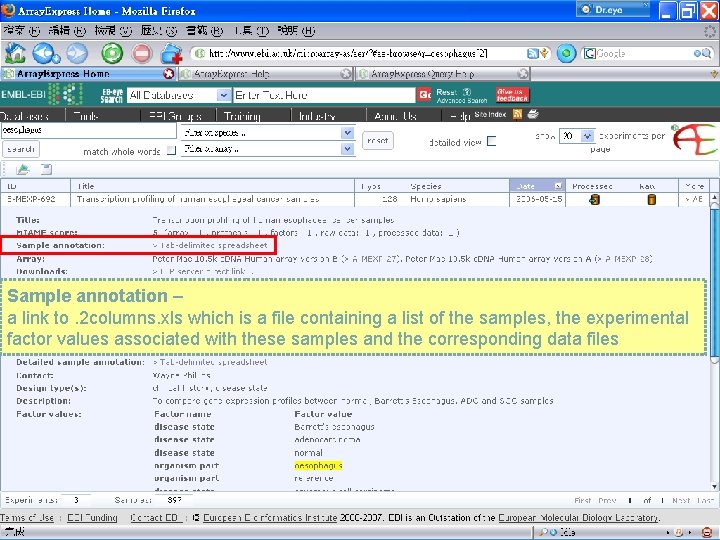 Sample annotation – a link to. 2 columns. xls which is a file containing