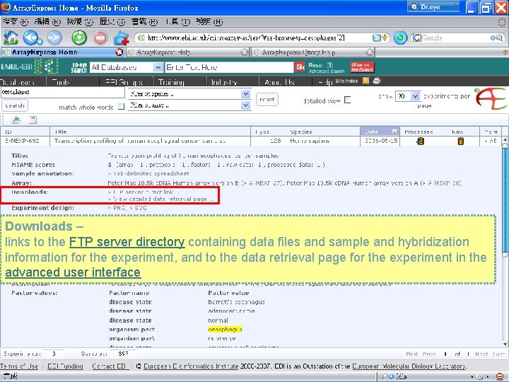 Downloads – links to the FTP server directory containing data files and sample and