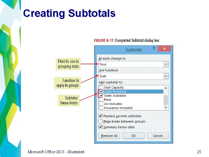 Creating Subtotals Microsoft Office 2013 - Illustrated 25 