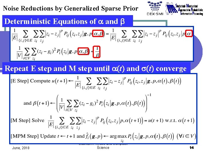 Noise Reductions by Generalized Sparse Prior Deterministic Equations of a and b Repeat E