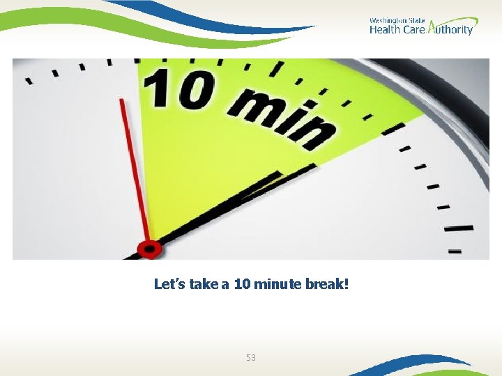 Let’s take a 10 minute break! 53 