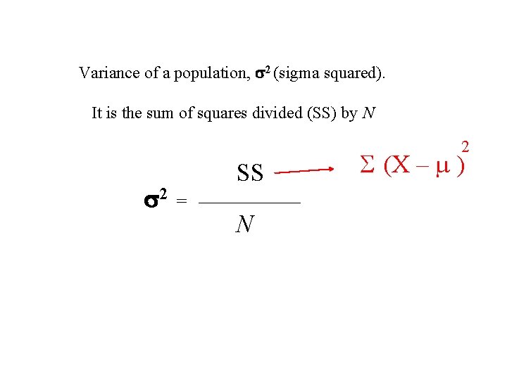 Variance of a population, 2 (sigma squared). It is the sum of squares divided