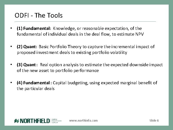 ODFI - The Tools • (1) Fundamental: Knowledge, or reasonable expectation, of the fundamental