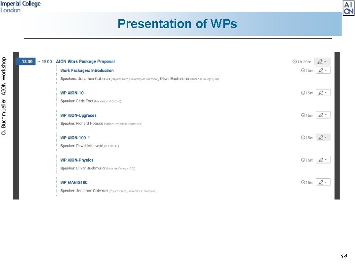 O. Buchmueller AION Workshop Presentation of WPs 14 