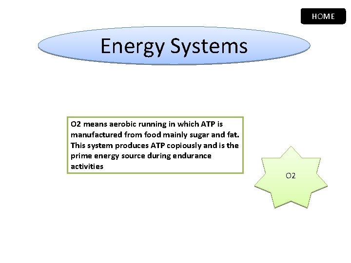 HOME Energy Systems O 2 means aerobic running in which ATP is manufactured from