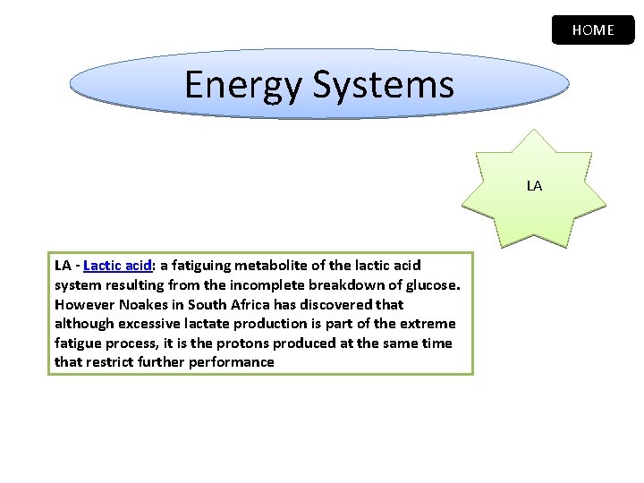 HOME Energy Systems LA LA - Lactic acid: a fatiguing metabolite of the lactic