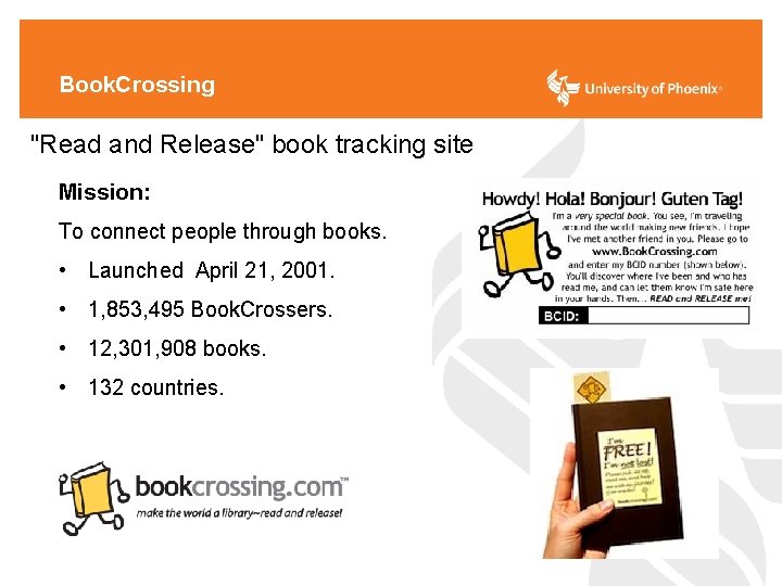 Book. Crossing "Read and Release" book tracking site Mission: To connect people through books.