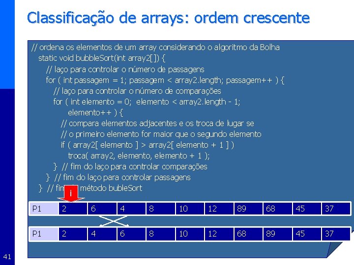 Classificação de arrays: ordem crescente // ordena os elementos de um array considerando o