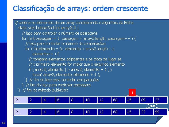 Classificação de arrays: ordem crescente // ordena os elementos de um array considerando o