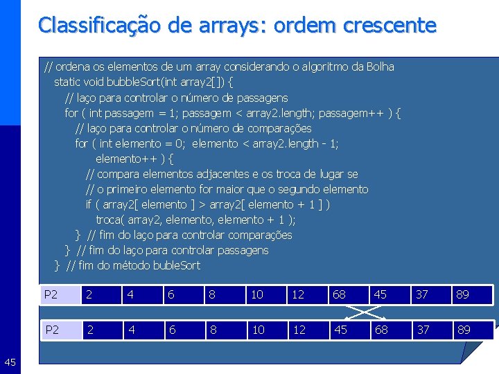 Classificação de arrays: ordem crescente // ordena os elementos de um array considerando o