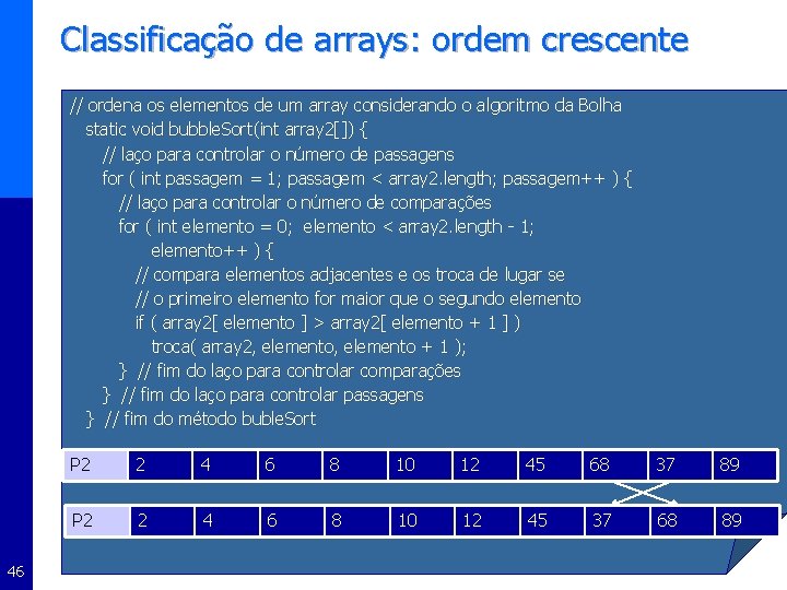 Classificação de arrays: ordem crescente // ordena os elementos de um array considerando o