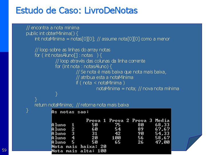Estudo de Caso: Livro. De. Notas // encontra a nota minima public int obter.