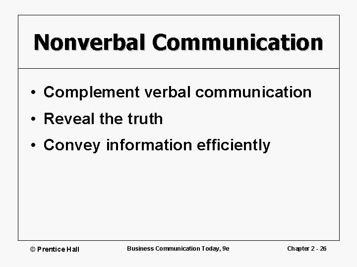 Nonverbal Communication • Complement verbal communication • Reveal the truth • Convey information efficiently