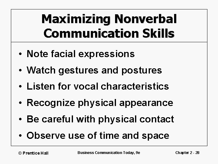 Maximizing Nonverbal Communication Skills • Note facial expressions • Watch gestures and postures •