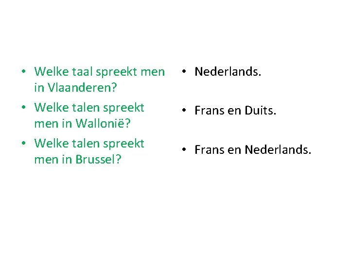  • Welke taal spreekt men in Vlaanderen? • Welke talen spreekt men in